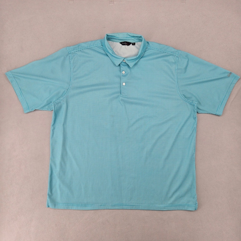 Walter Hagen Mens XXL Polo Shirt Teal White Houndstooth Golfcore Sporty 4147